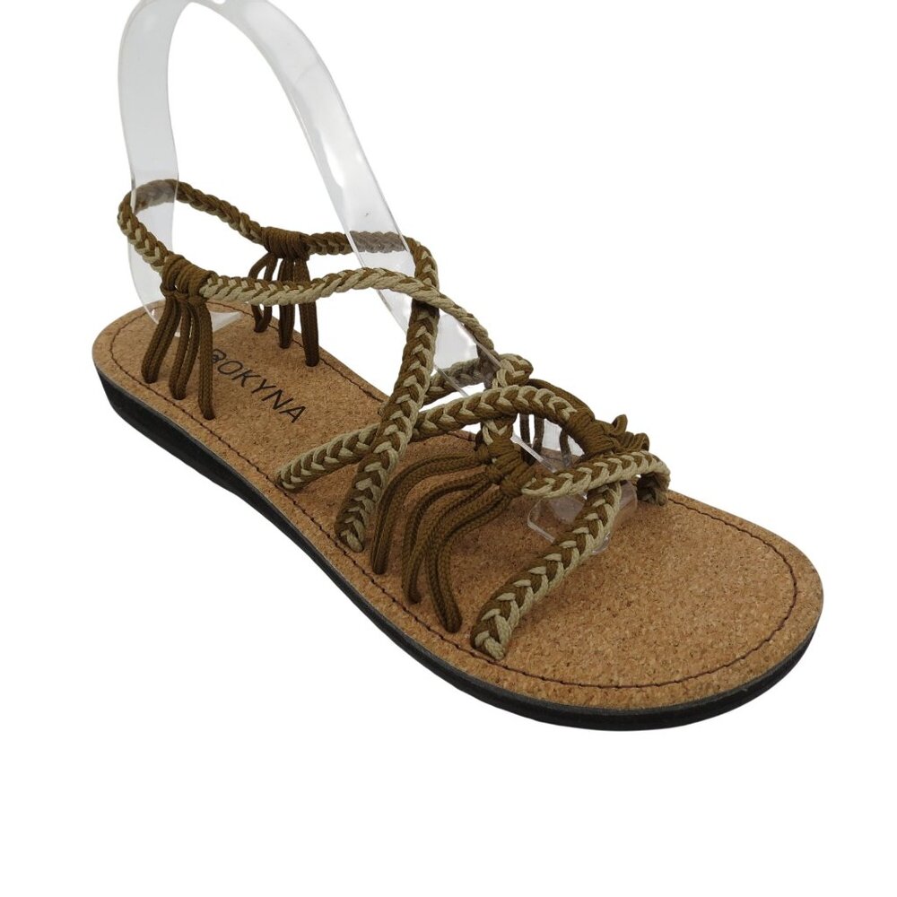BOKYNA Women's Freedom Braided Flat Sandals in Coffee Size 39 US 8 Brown Tan